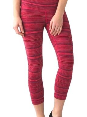 lululemon athletica Pink and Red Striped Wunder Under Crop Leggings
